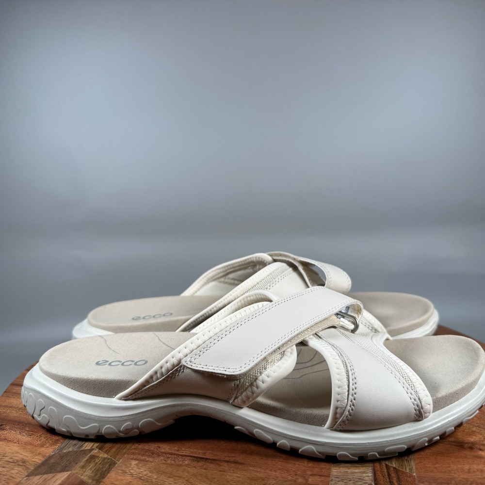 ECCO Cruise Women Off White Leather Adjustable Slide Sandals EU 40 US 9-9.5